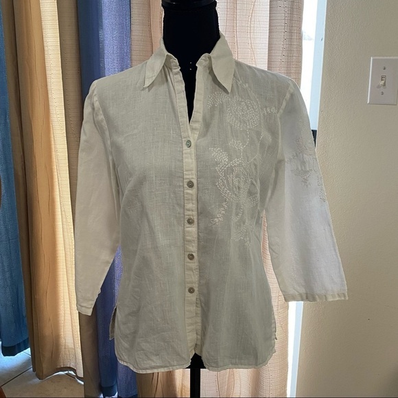 Richard Malcolm Shirt Women’s Size Small White Irish Linen button up Shirt - Picture 12 of 12